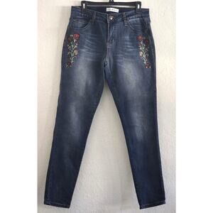 Jeans-Woman's-Love X Indigo-Blue Wash-Embroidery-Straight Legs-5 Pocket-Size 10